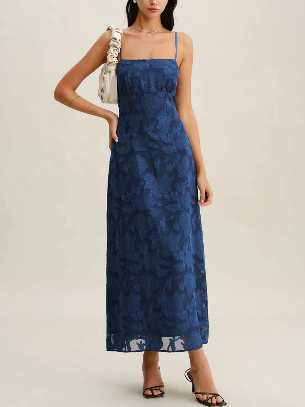 RIHOAS Navy Floral Lace Maxi with Square Neckline